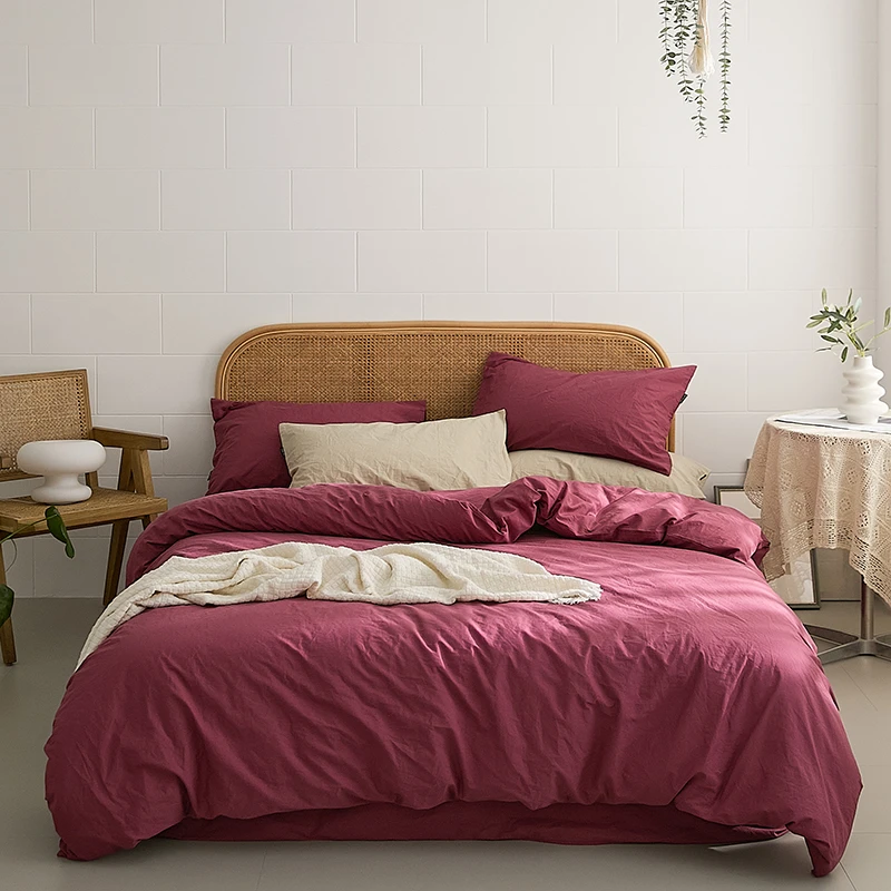 日式风纯色全棉水洗棉四件套简约学生宿舍床上用品三件套被套