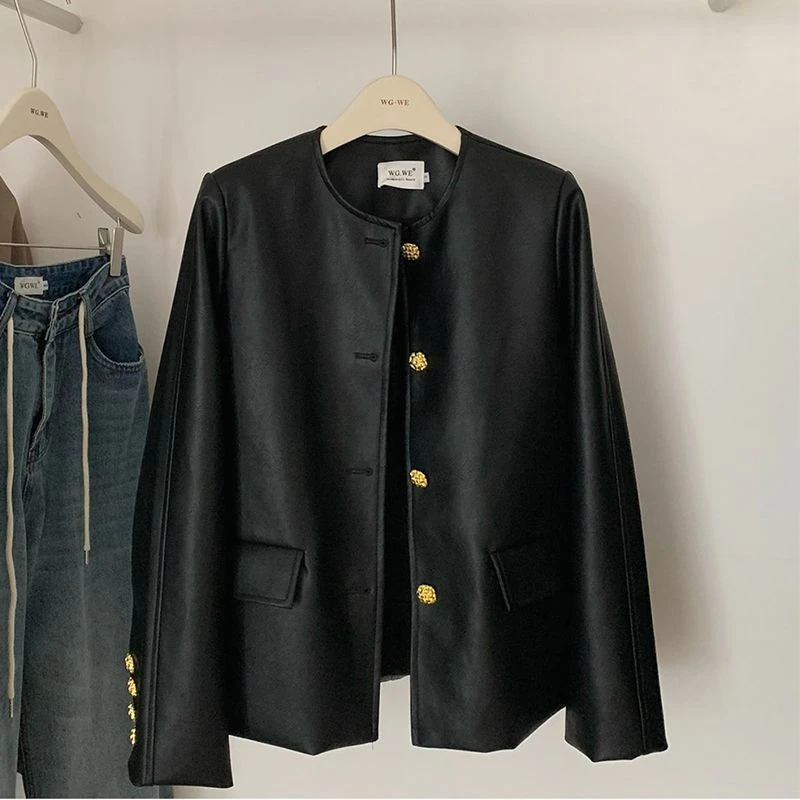 炸街pu皮衣黑色外套女春秋款休闲爆款今年流行宽松高级感夹克上衣