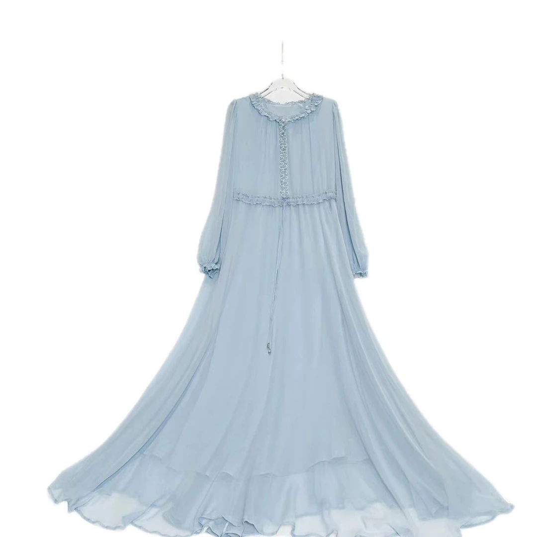 【2024-禾枫表弟】手绘花色桑蚕丝连衣裙Y24C9004-10