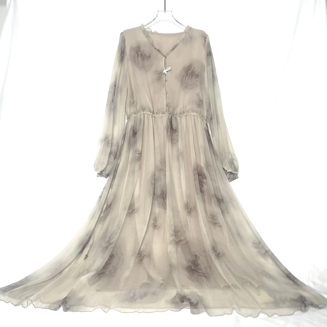 【浮生若梦-禾枫表弟】手绘花色夏季桑蚕丝连衣裙HF23Q615