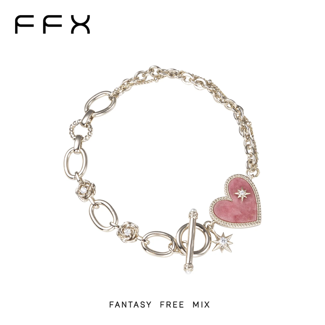 铜合金仿水晶手链 弗弗西FFX【蔷薇心事】爱心拼接手饰粉色手串
