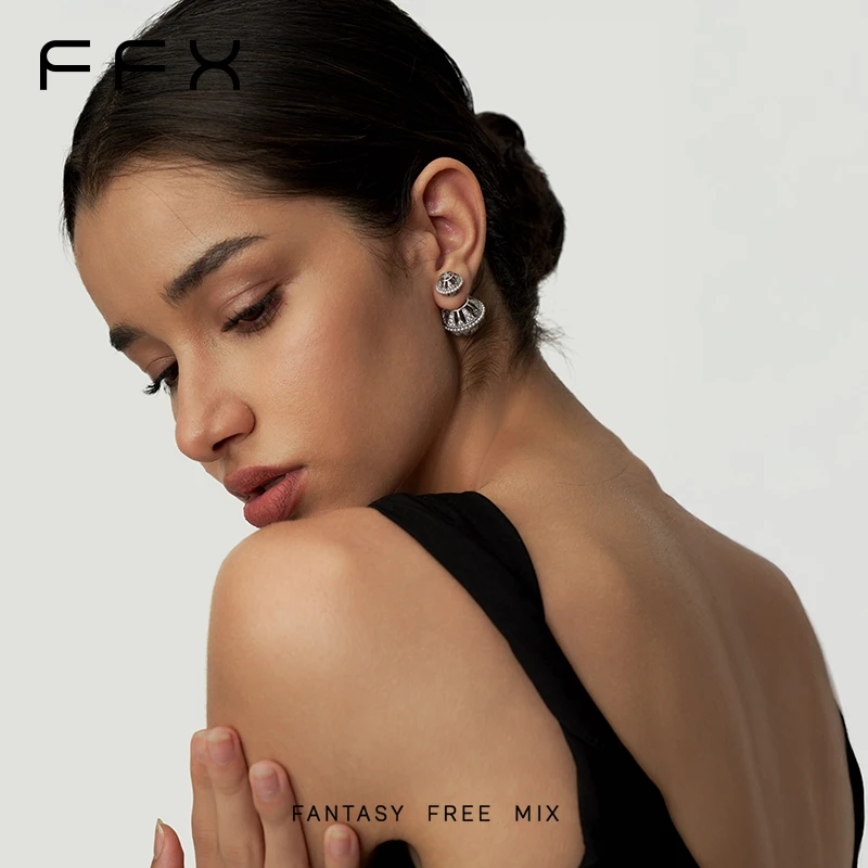 铜合金合成锆石耳饰 FFX弗弗西【原创-璀璨】前后款微镶耳钉