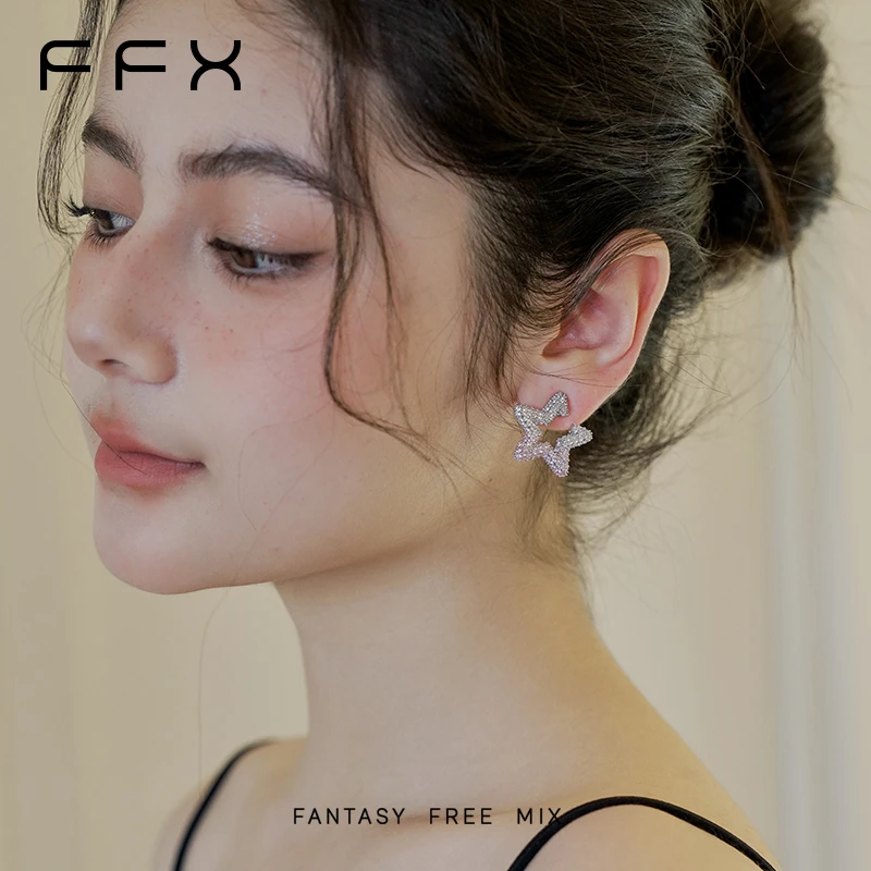 合金合成锆石耳饰 弗弗西FFX【星星】耳钉高级满钻百搭925银针耳钉