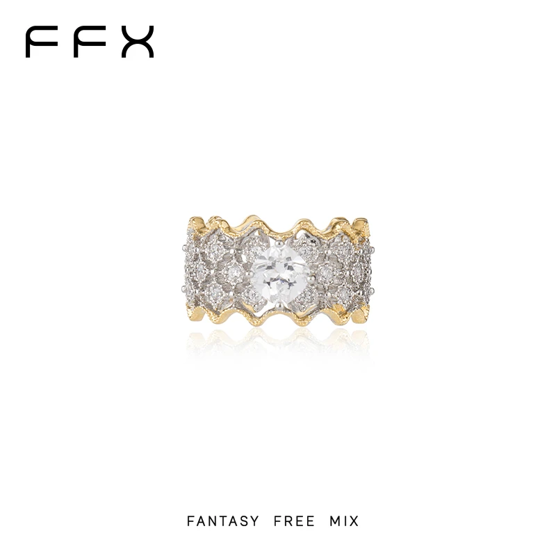 铜合金戒指 弗弗西FFX【秘语】【杜华同款】镂空高级锆石宽边戒指