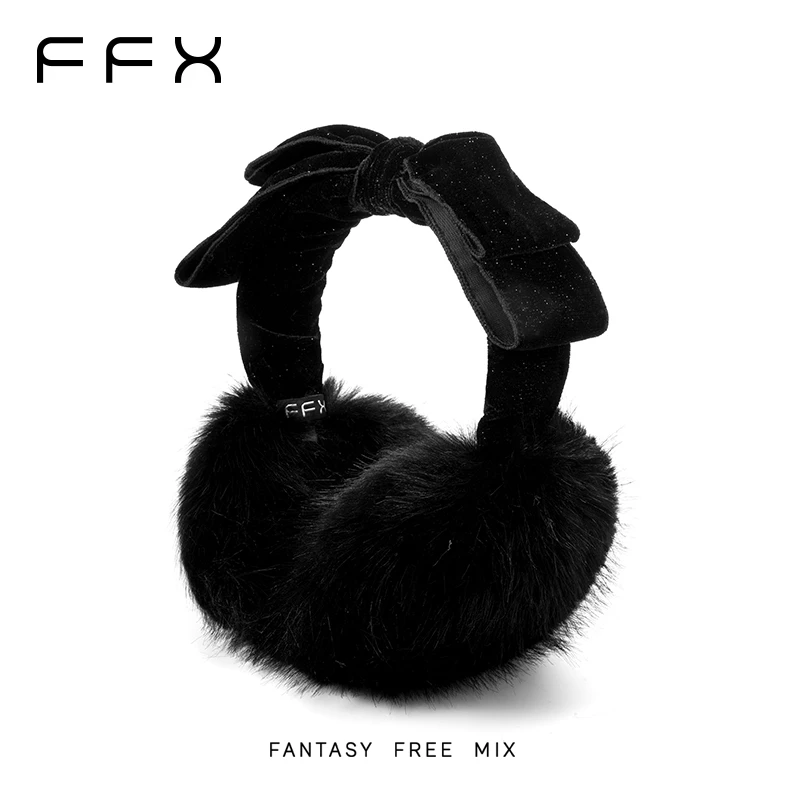 弗弗西FFX【星夜暖暖】高级蝴蝶结毛绒绒护耳保暖发箍秋冬丝绒耳罩