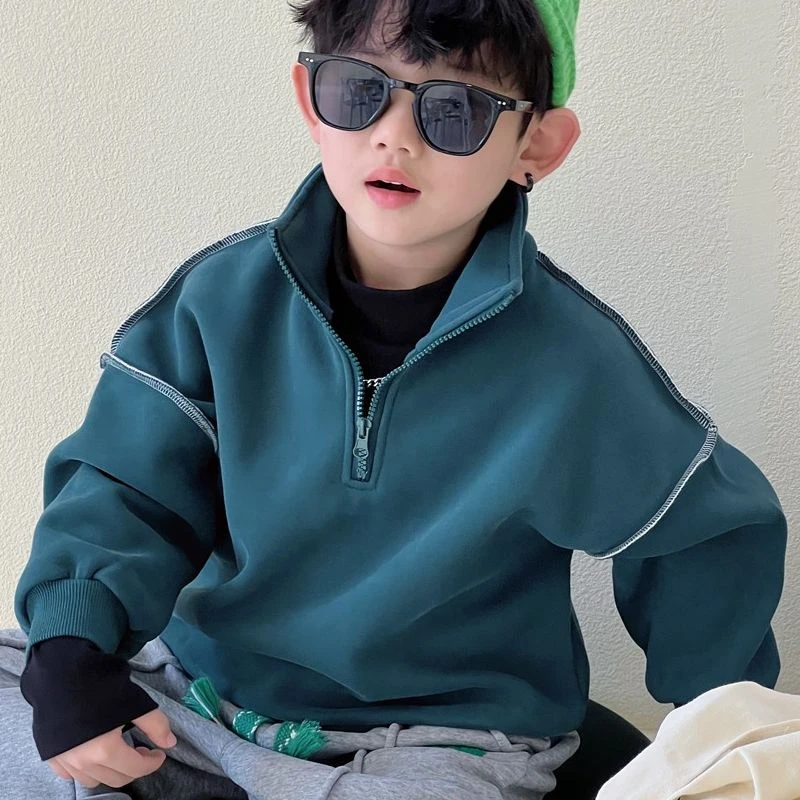 新款男童一体绒卫衣秋冬韩版中小童上衣潮装儿童长袖新款潮
