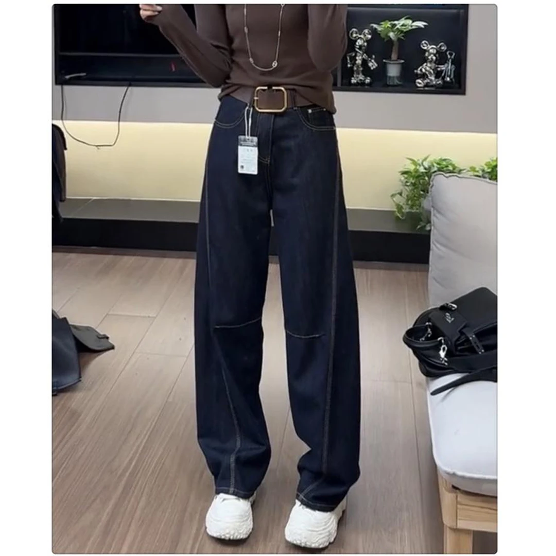 直筒裤大码2025女款新款阔腿弯刀牛仔裤香蕉显瘦长裤宽松高腰裤