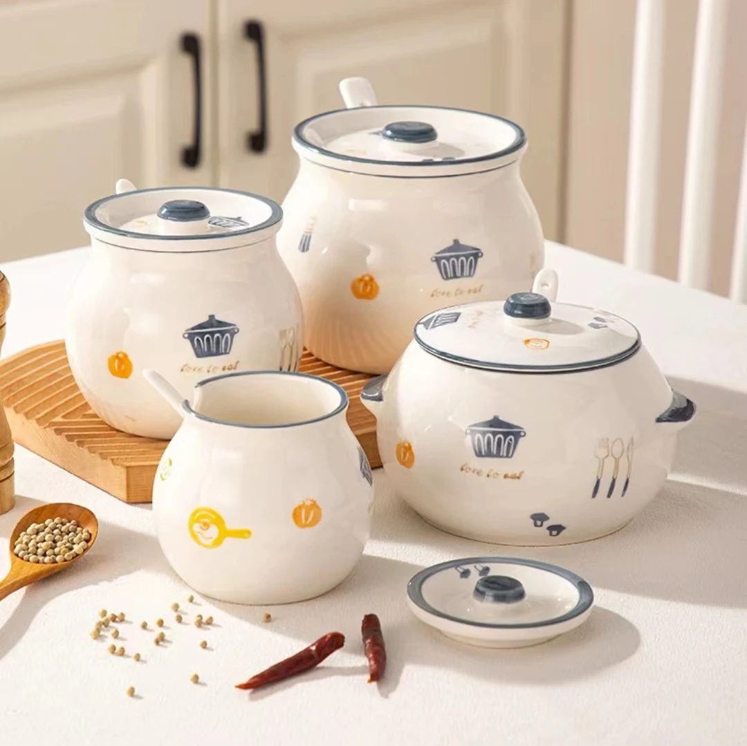 耐高温热油大小号猪油罐(送勺)中式陶瓷油泼辣罐调味罐盐罐辣椒罐