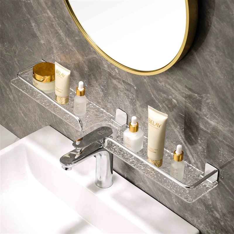 壁挂亚克力水龙头置物架浴室洗手台牙膏收纳架免打孔洗漱台牙杯架