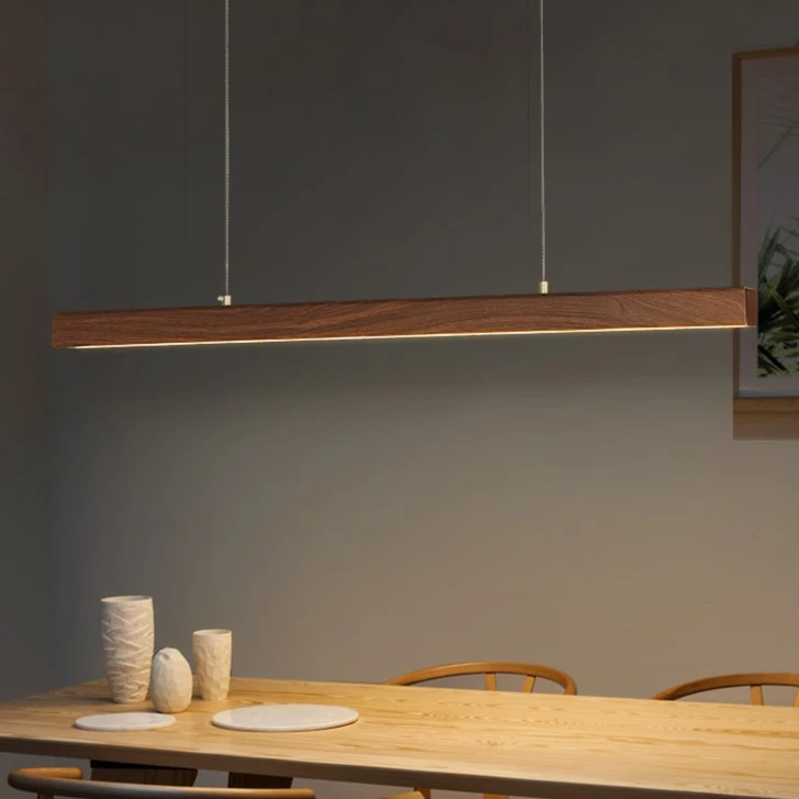 中式餐厅吊灯宋氏美学一字长条茶室吧台灯创意胡桃木办公室吊线灯