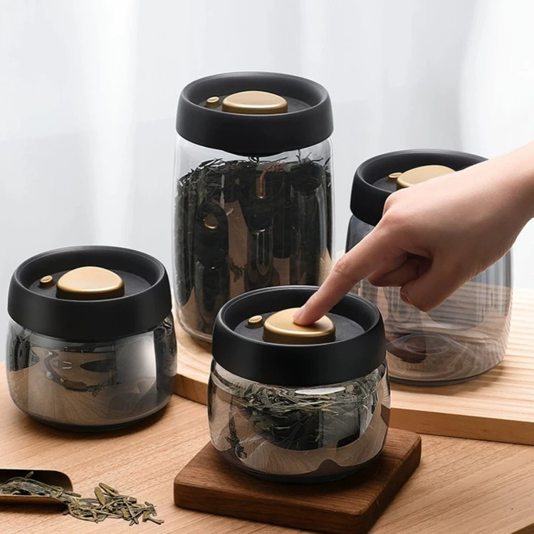 日本EAYU避光茶叶罐抽真空储茶罐食品级玻璃收纳瓶防潮密封储存罐