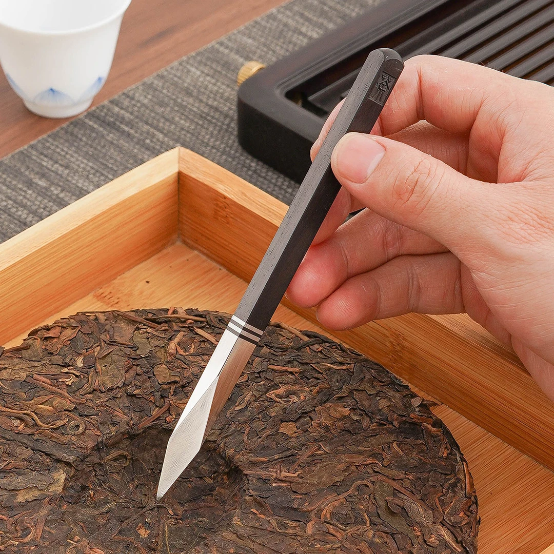 大马士革茶刀撬普洱茶专用开茶工具功夫茶具配件不锈钢黑檀木茶针