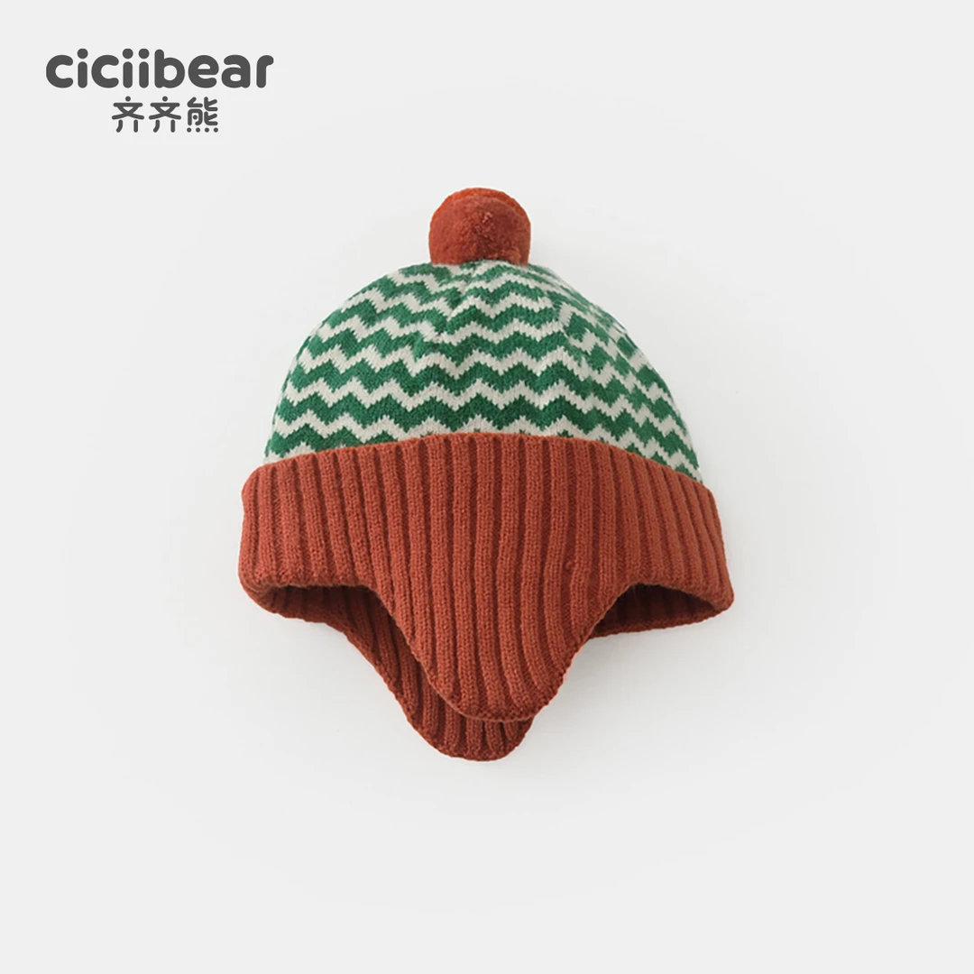 CICIIBEAR/齐齐熊帽子冬季宝宝套头帽保暖儿童拼色针织帽Q101311