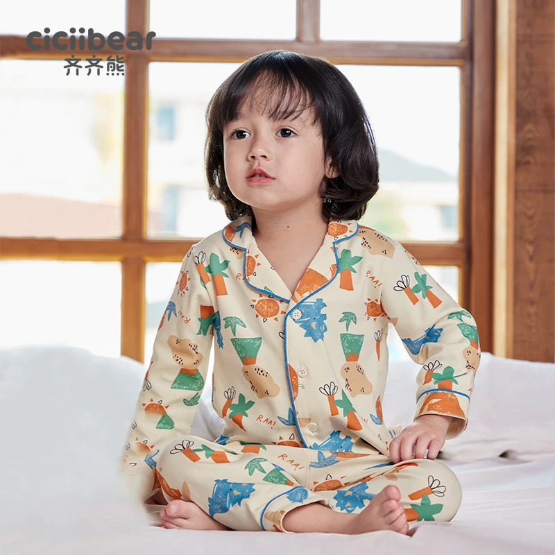 CICIIBEAR/齐齐熊男女童恐龙家居服儿童睡衣纯棉长袖套装 Q101071