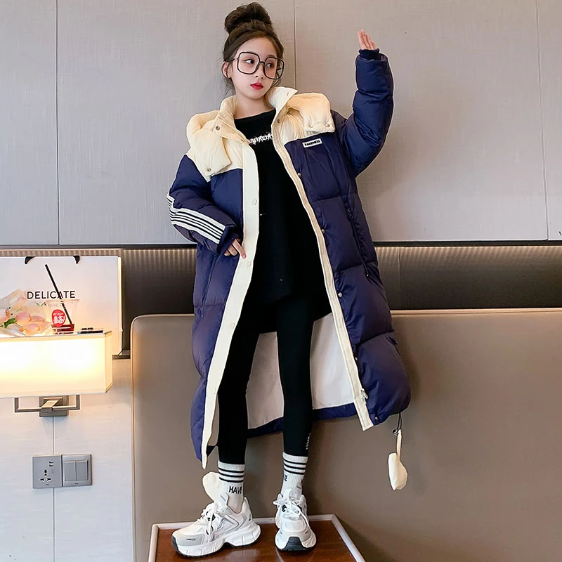 女童外套冬季2023新款洋气儿童白鸭绒长款羽绒服女孩秋冬大童棉衣