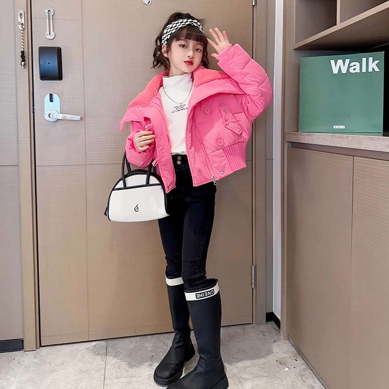 女童秋冬装棉衣外套加厚大翻领短款中大童时髦洋气个性棉袄棉服潮