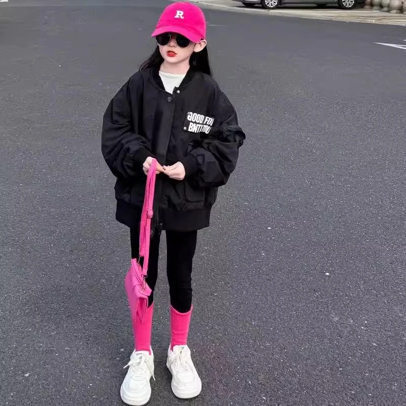 女童加绒外套中大童女孩加厚棒球服时髦洋气夹克韩版秋冬季派克服