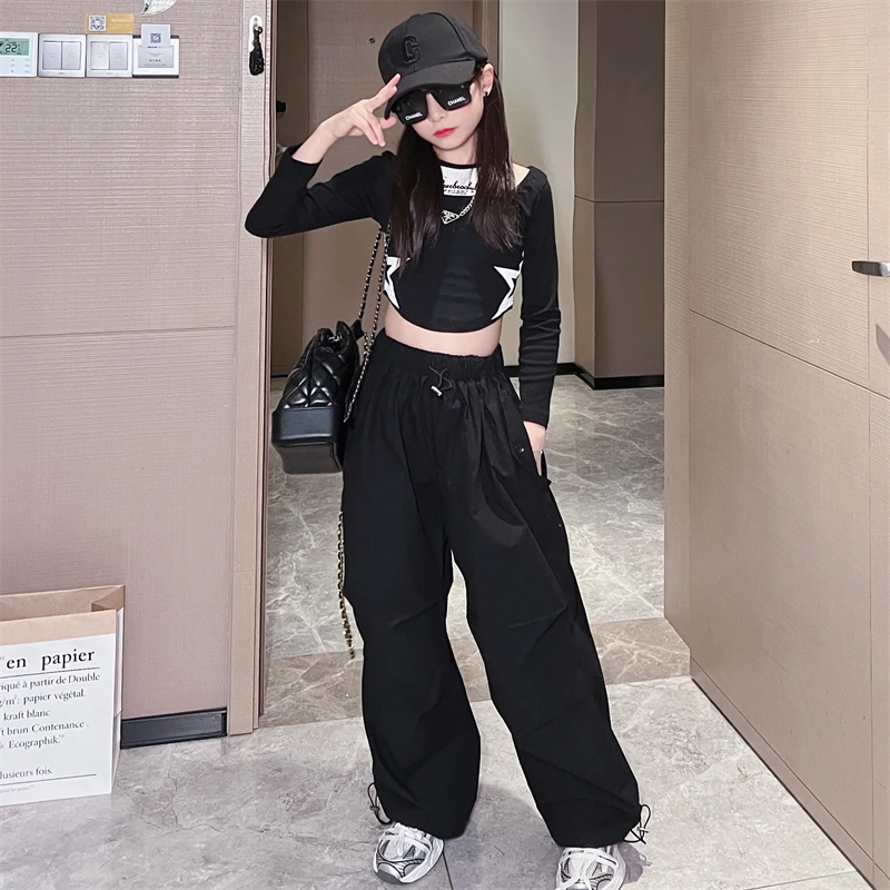 女童街舞服套装2023春秋新款时髦中大童休闲洋气网红爵士舞两件套