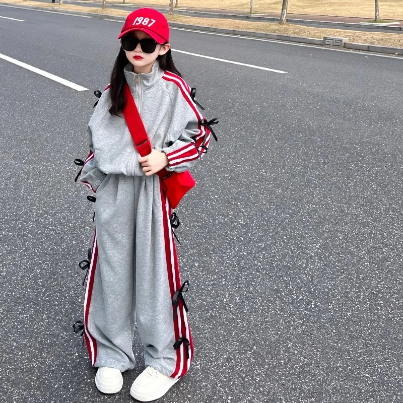 女童套装2024新款加绒儿童洋气时髦运动服中大童装秋冬款两件套潮