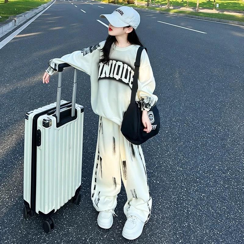 女童2024秋冬新款加绒卫衣卫裤运动套装中大童洋气时髦童装两件套