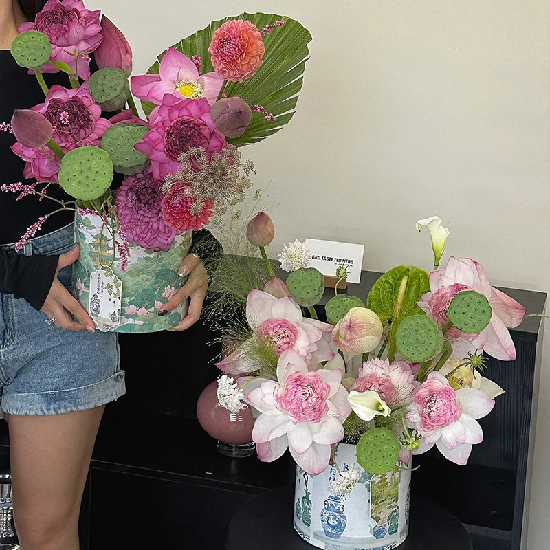 【花儿乐】七夕新款釉下美人花古风中式书法花束包装盒花店diy材料