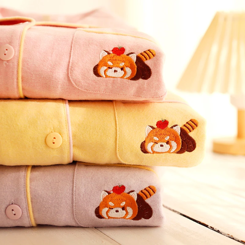 『小浣熊』秋冬女款纯棉高级感长袖睡衣全棉磨毛绒布休闲翻领家居服