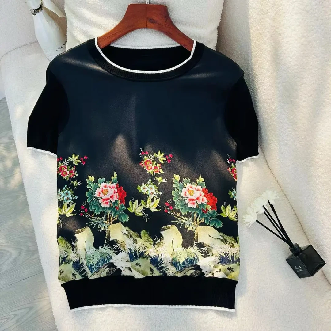 【2025夏季新款】SS24121重磅真丝桑蚕丝时尚休闲半袖宽松百搭夏装