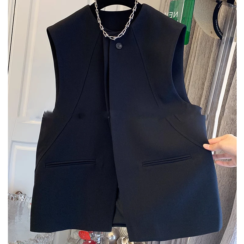 篙级感抄好看气质黑色西装马甲背心外套上衣女春季新款小个子代发