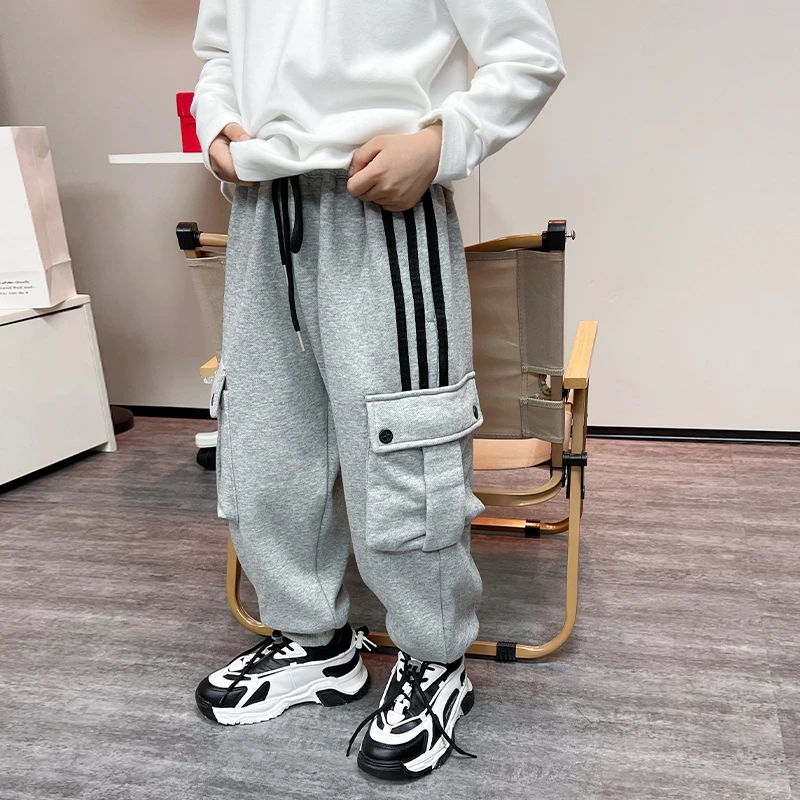 男童裤子秋冬2024新款儿童加绒运动裤中大童一体绒卫裤春秋休闲裤