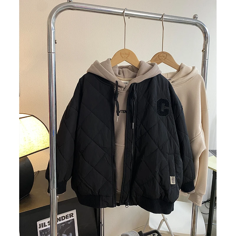 男童棉服外套秋冬款2024新款韩版帅气儿童黑色棒球服夹棉保暖上衣