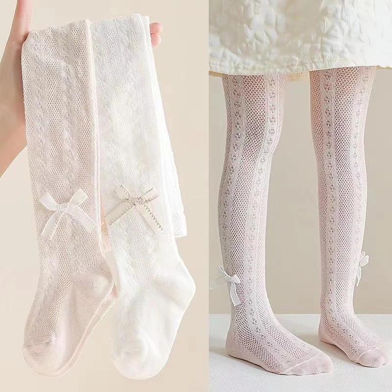 儿童棉质连裤袜夏季薄款网眼春夏小童打底裤女婴童白色防蚊裤婴儿