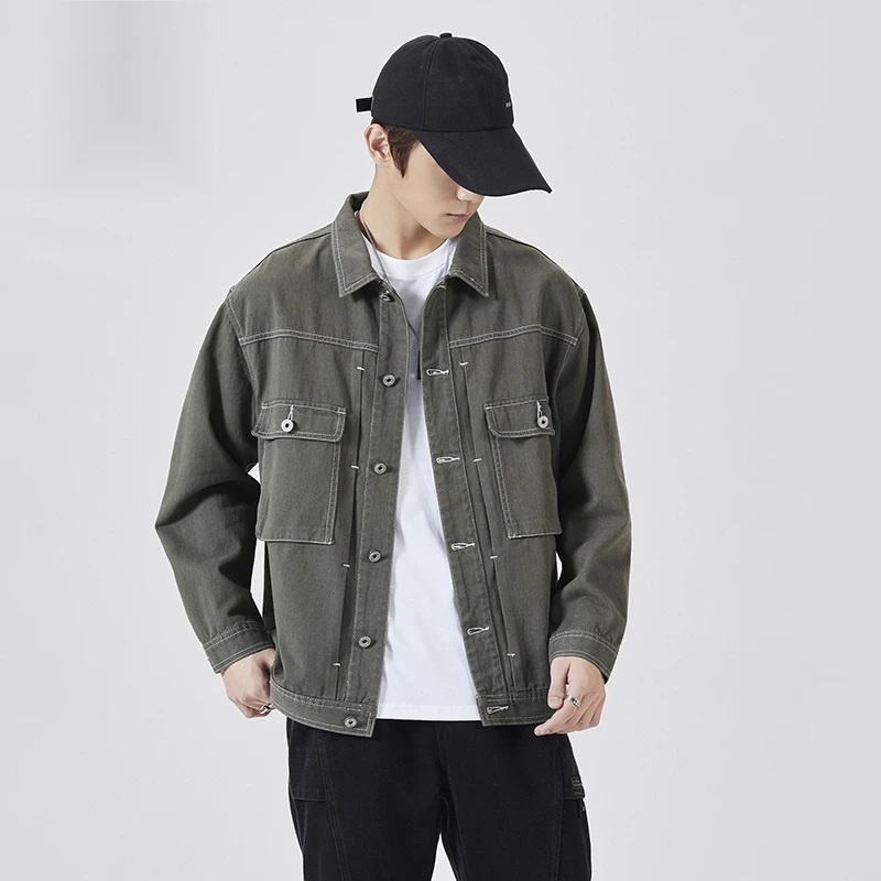 休闲男外套上衣男士夹克牛仔宽松潮流工装长袖百搭春秋季复古春季