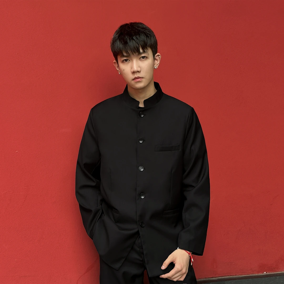 A哥穿搭 新中式中国风中山装男高级感立领西装外套春秋季西服休闲