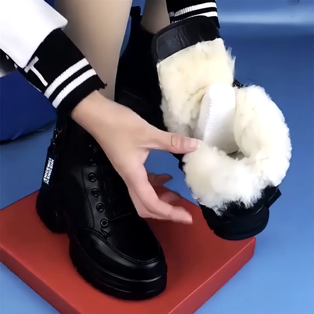 真皮短靴女2024新款棉靴冬季加绒保暖防滑雪地靴厚底防水马丁靴女