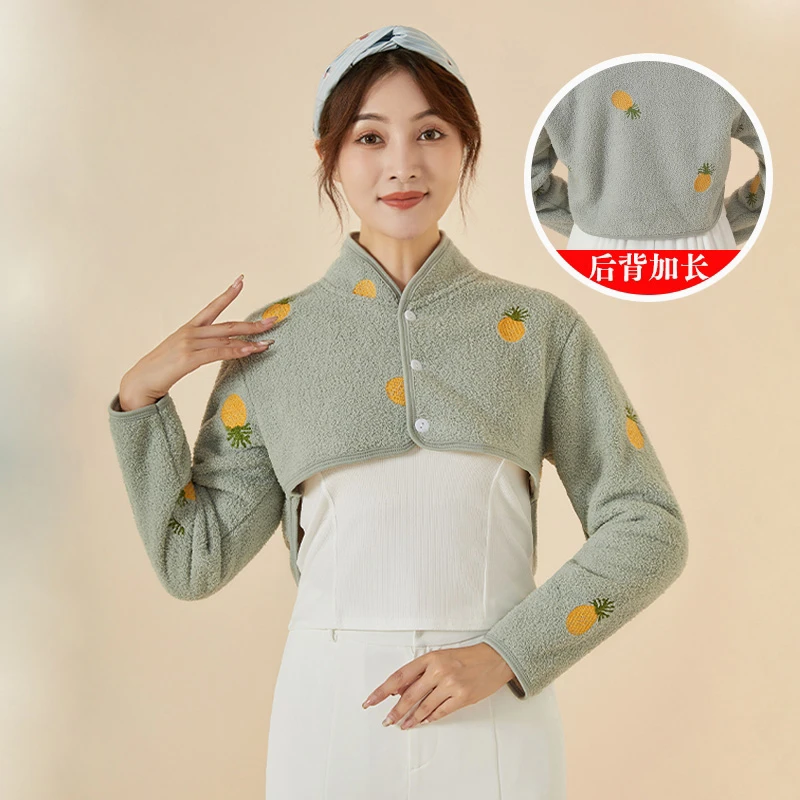 秋冬护肩颈椎坎肩睡觉保暖神器长袖加绒加厚护背女月子护肩膀披肩