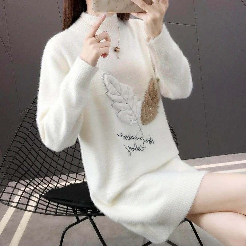 水貂绒中长款毛衣女秋冬2025新款爆款时尚百搭打底衫女秋冬洋气厚