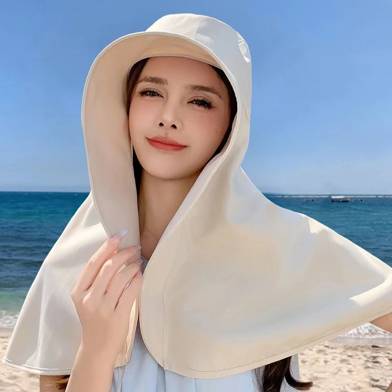 冰丝披肩一体遮阳帽女防晒防紫外线2024新款面罩大帽檐太阳帽子