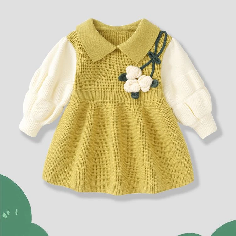 女童连衣裙2024新款秋冬加绒加厚洋气网红毛衣针织公主裙宝宝裙子