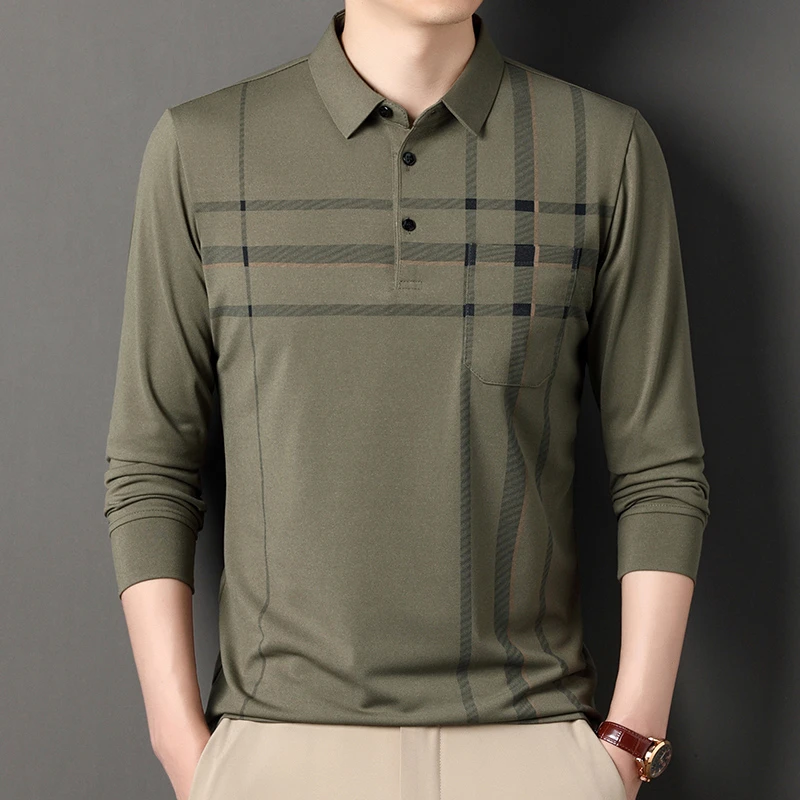 2024春秋新款爸爸装长袖polo,t恤中老年薄款休闲打底衫上衣翻领