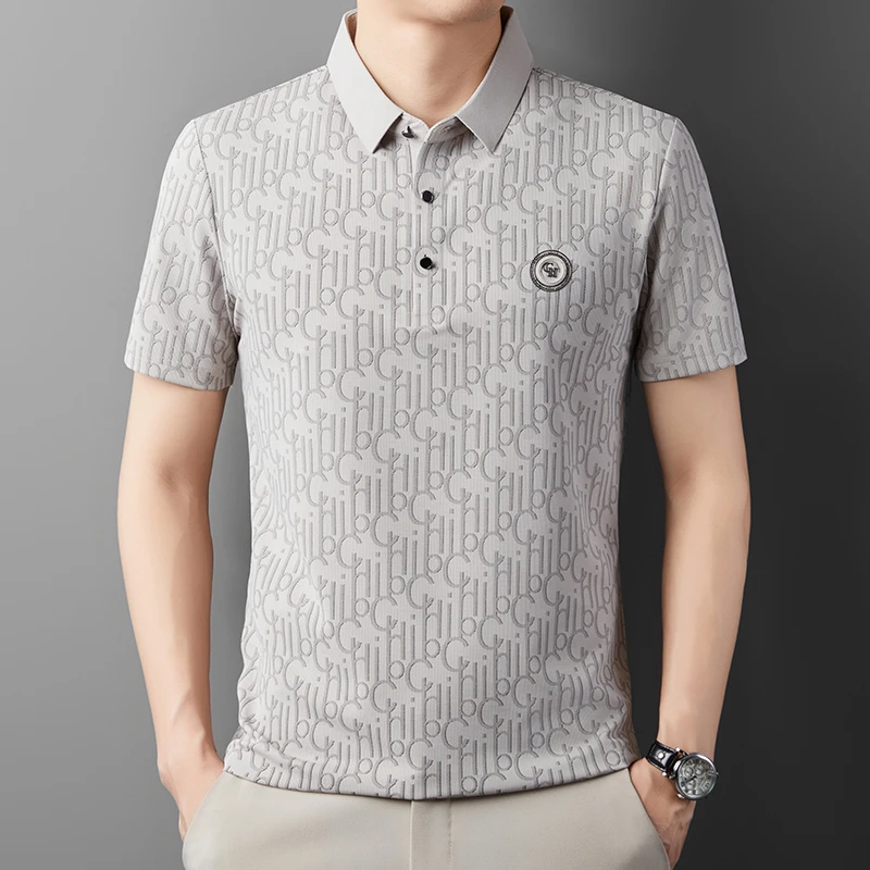 【印花烫钻】男士短袖t恤 商务休闲薄款半袖高档时尚夏季冰丝polo衫