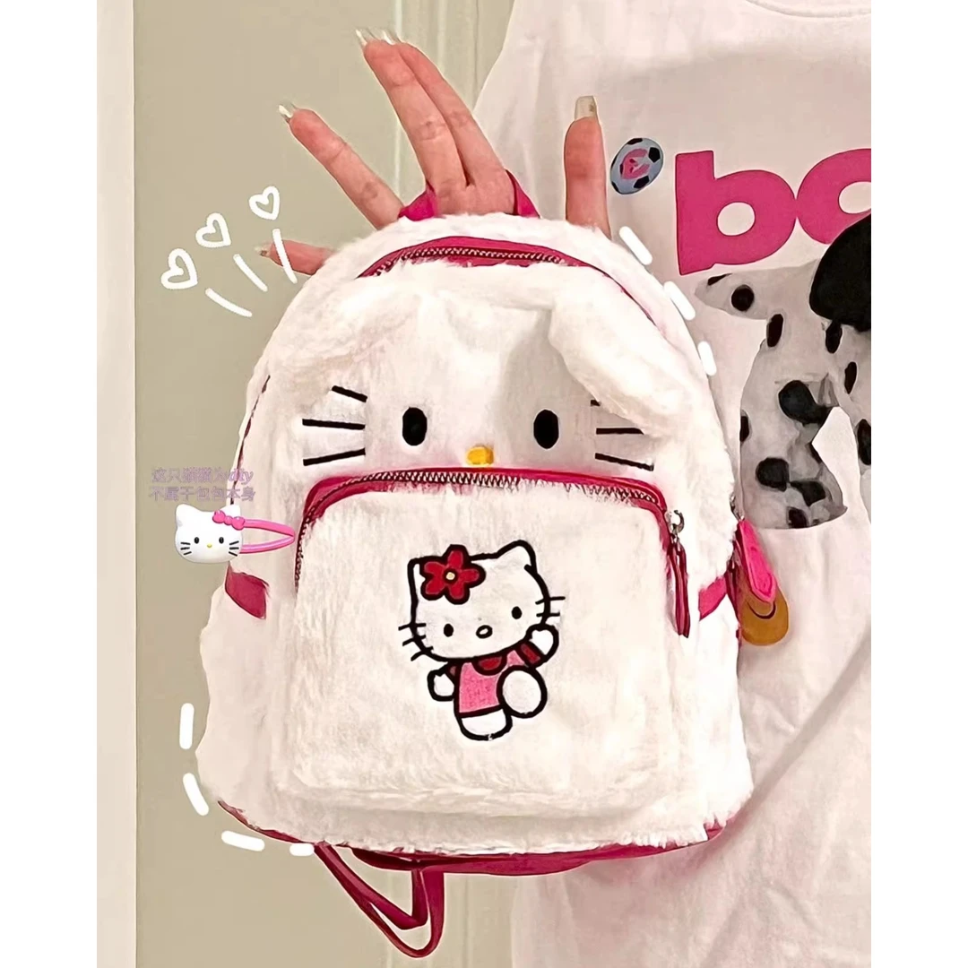 卡通可爱毛绒三丽鸥双肩背包KT猫书包学生hellokitty布丁狗手提包