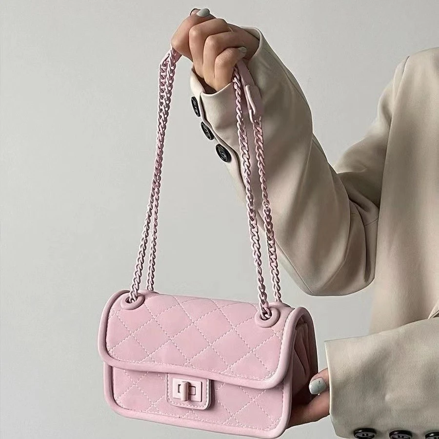 包包女2025新款纯色横款小方包小众百搭设计感链条包单肩斜挎包女