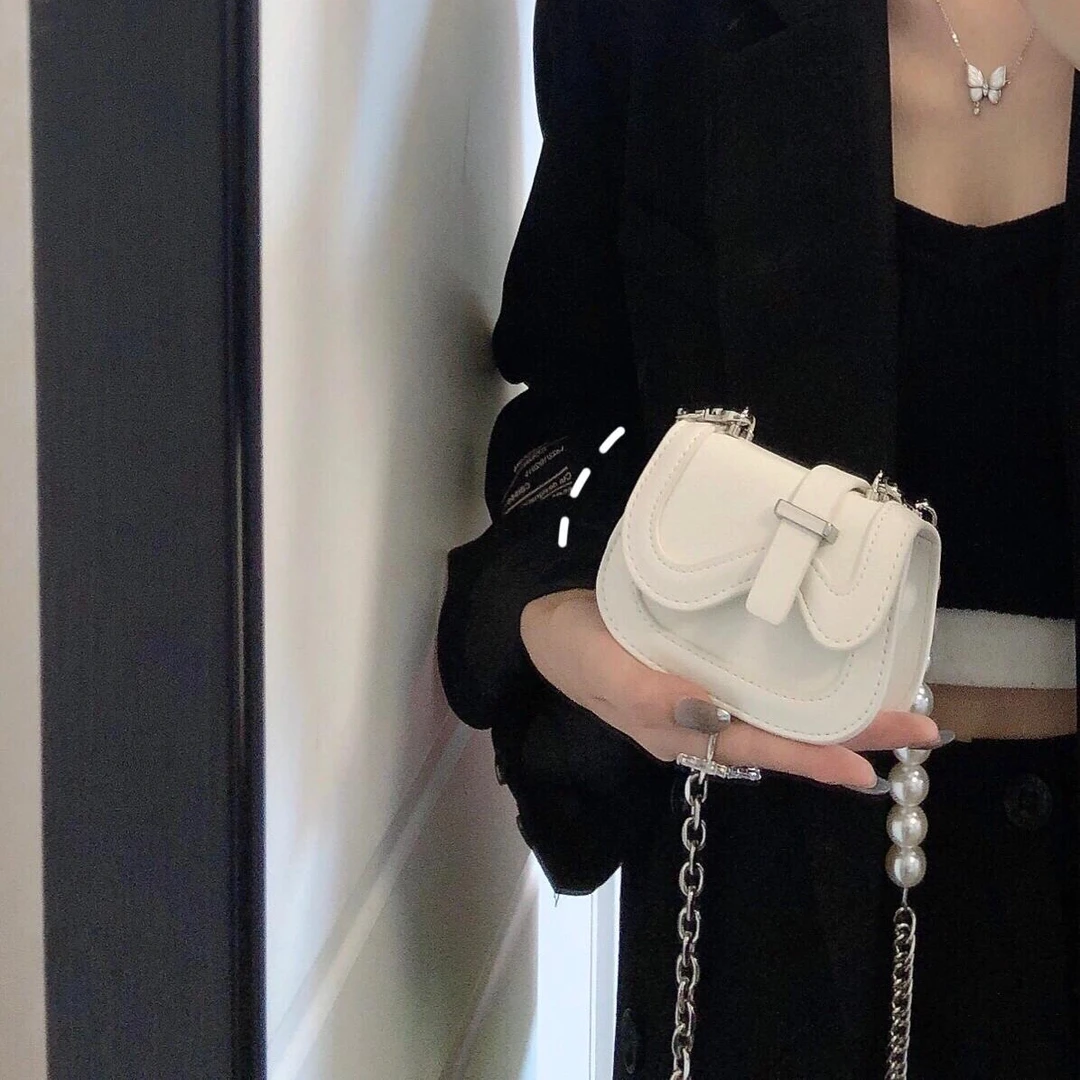 可爱mini珍珠链条包女2025新款口红零钱包小众精致马鞍包斜跨小包