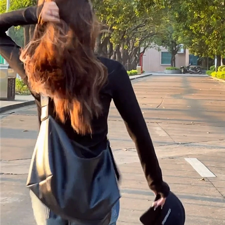 软皮慵懒风托特包包女士2025新款上课通勤高级感大容量单肩斜挎包
