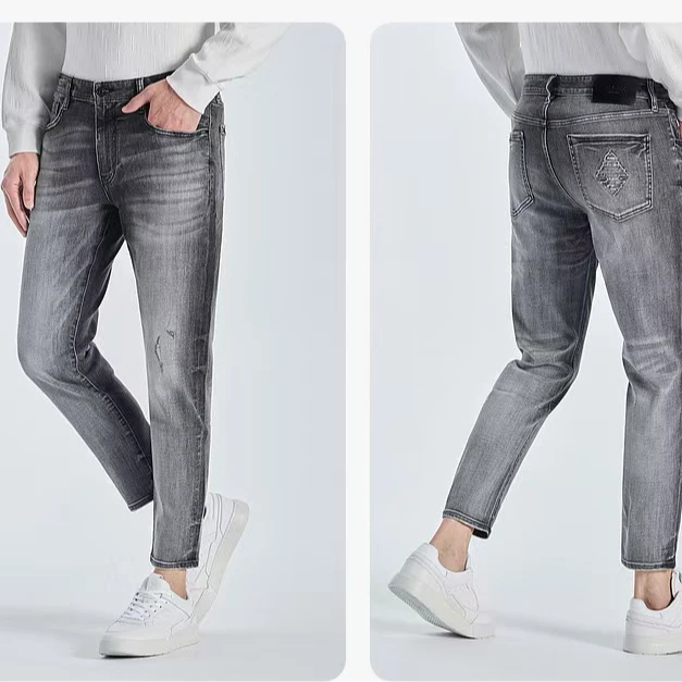 利郎秋款男牛仔裤子九分裤修身透气弹力小直筒黑灰23QNZ12101