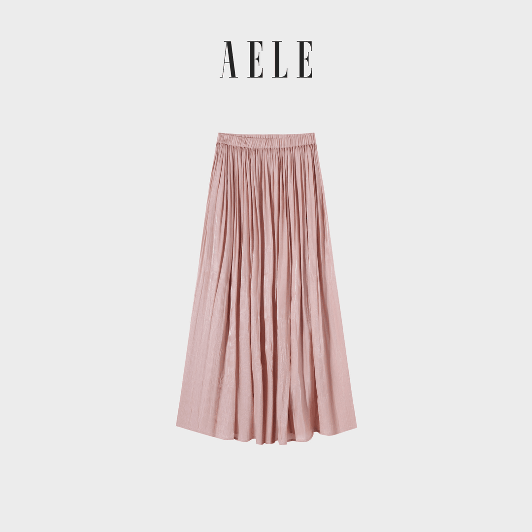 aele 珠光褶皱弹力腰显瘦半身裙QQ-10759