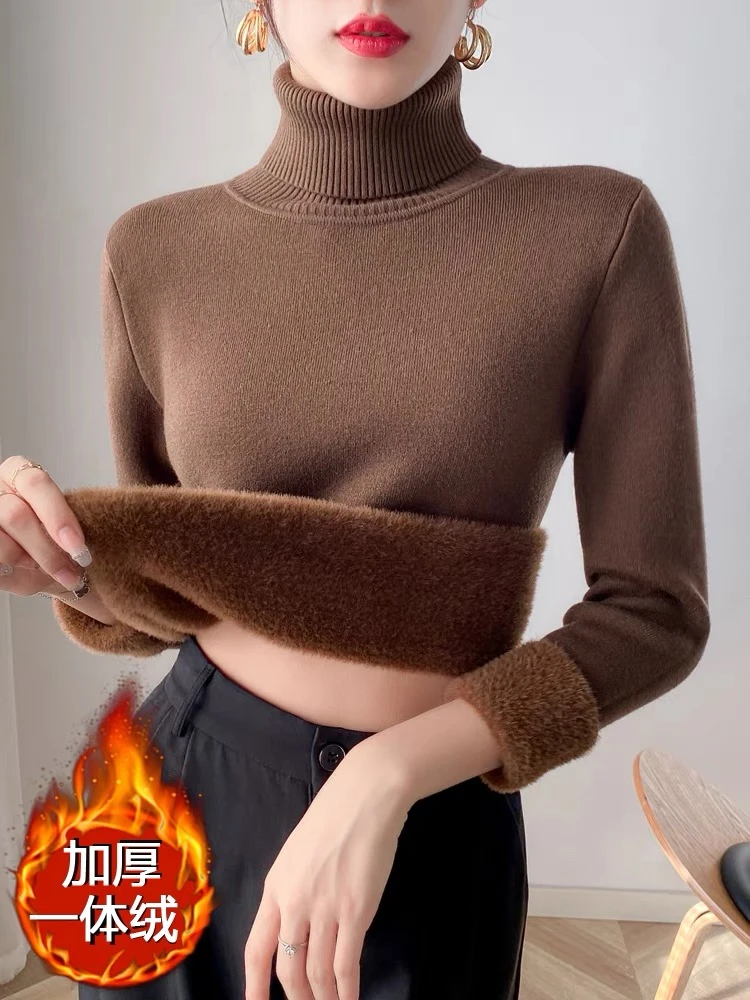 2024秋冬新款高领毛衣女加绒加厚一体绒针织打底衫女特厚内搭上衣