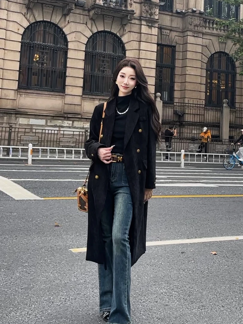 90白鸭绒西装羽绒服加绒加厚雪尼尔2024冬季长款外套大衣