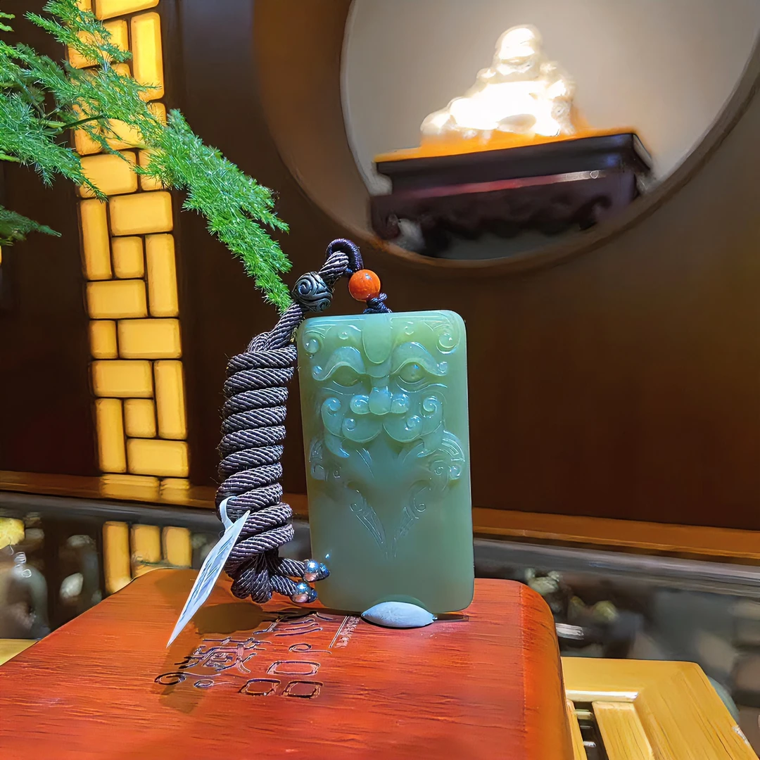 岫岩玉 析木守护神挂坠 手工雕刻 绿色吊坠