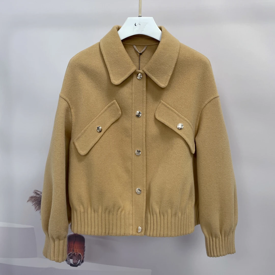 2230秋冬100%绵羊毛双面大衣时尚夹克短款毛呢外套